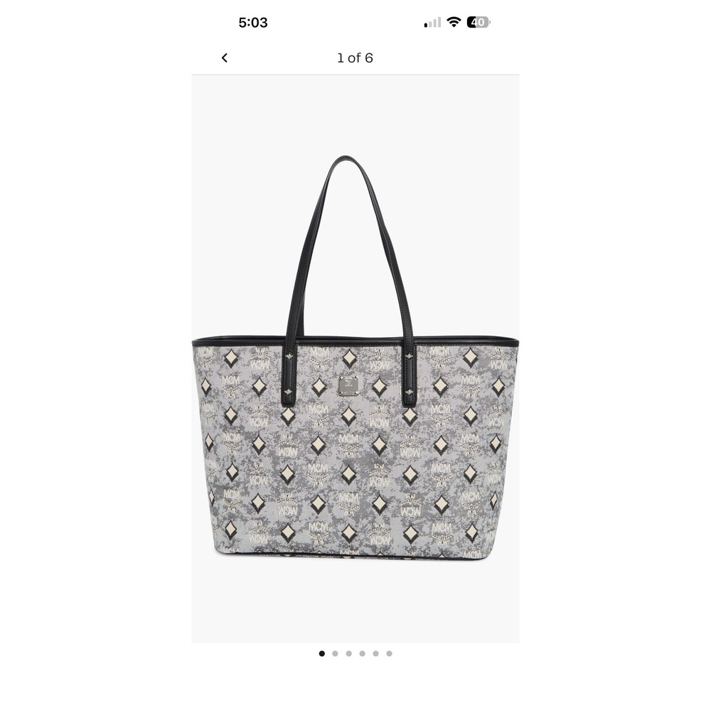 NWT MCM Aren Denim Shoulder Tote Bag Gray